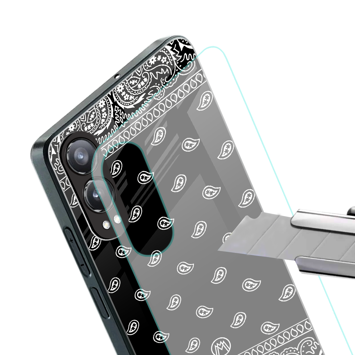 paisley black back phone cover | glass case for oneplus nord ce 4 lite