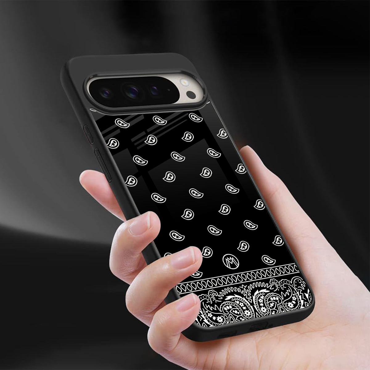 paisley black back phone cover | glass case for google pixel 9 pro xl