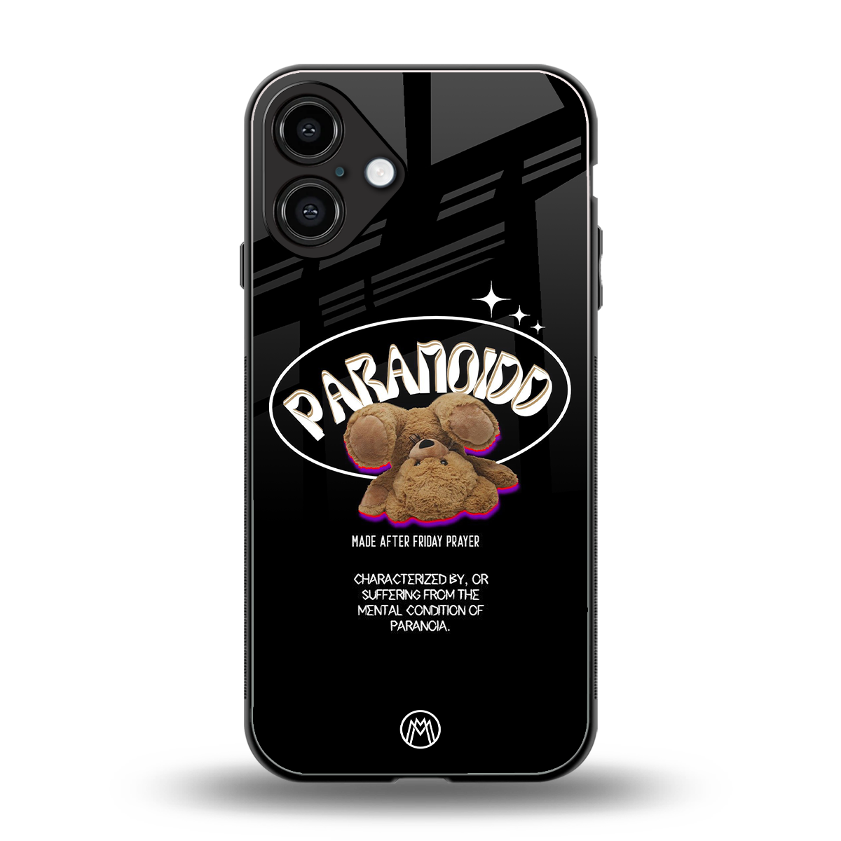 paranoid back phone cover | glass case for iphone 16 plus