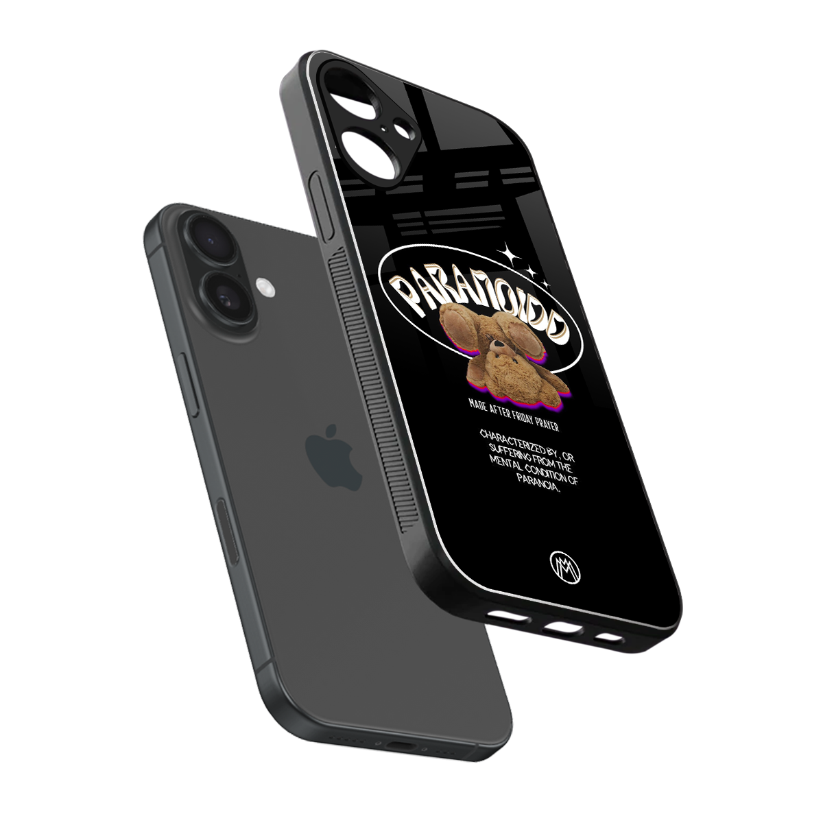 paranoid back phone cover | glass case for iphone 16 plus
