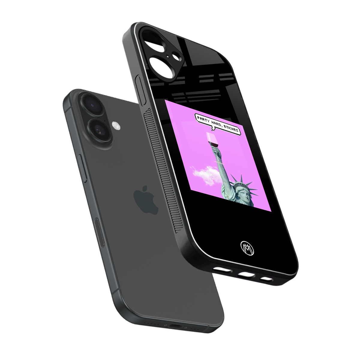 party hard bitches back phone cover | glass case for iphone 16 plus