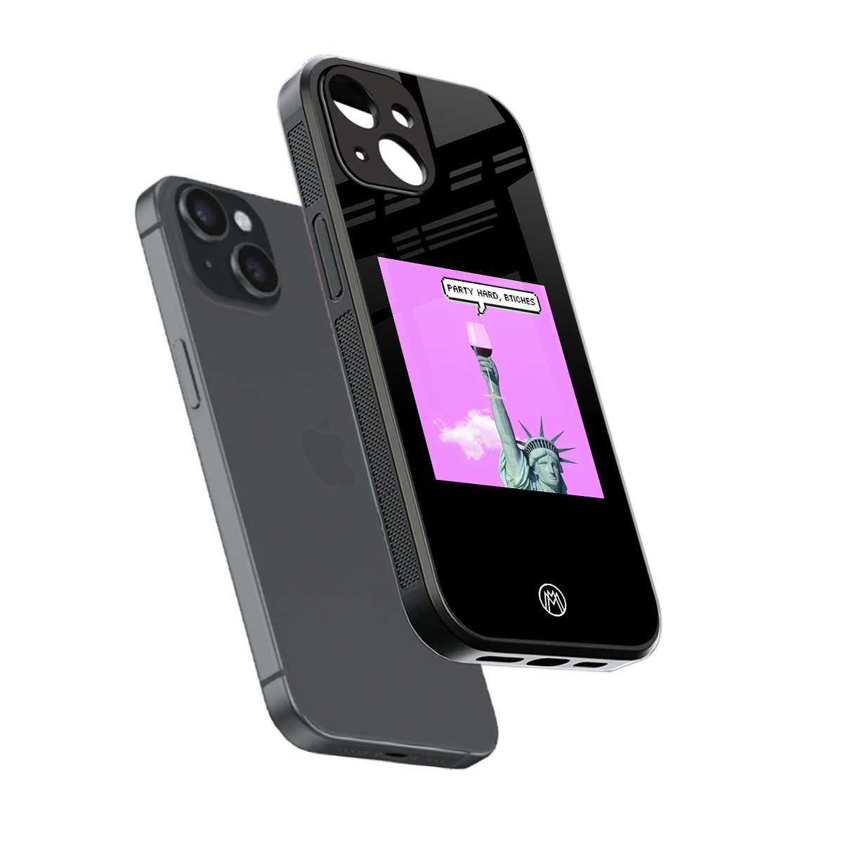 party hard bitches back phone cover | glass case for iphone 15