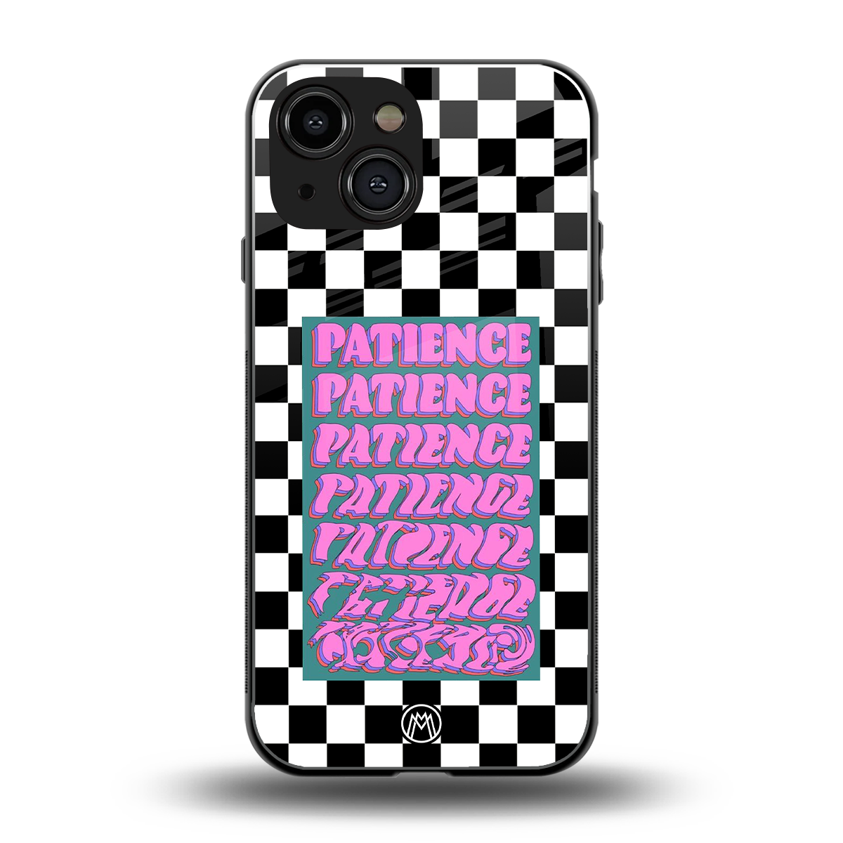 patience checkered back phone cover | glass case for iphone 13 mini
