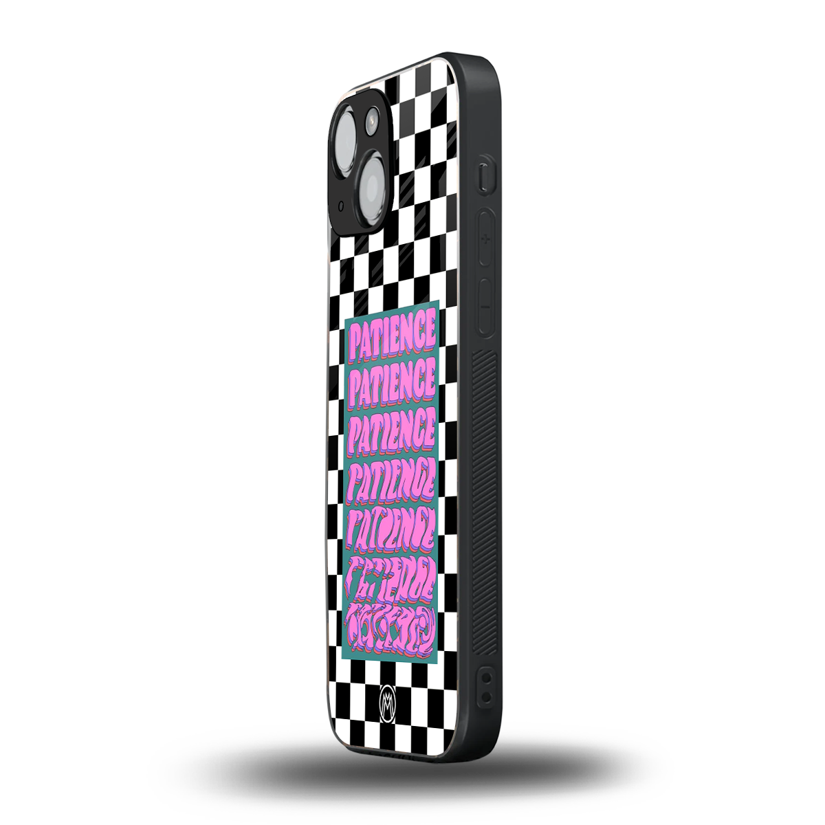 patience checkered back phone cover | glass case for iphone 13 mini