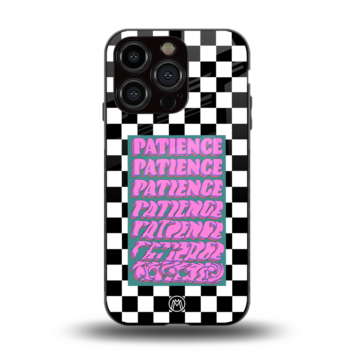 patience checkered back phone cover | glass case for iphone 14 pro