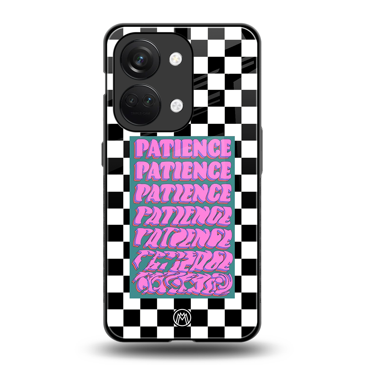 patience checkered back phone cover | glass case for oneplus nord 3