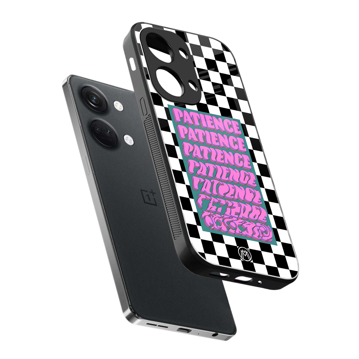 patience checkered back phone cover | glass case for oneplus nord 3