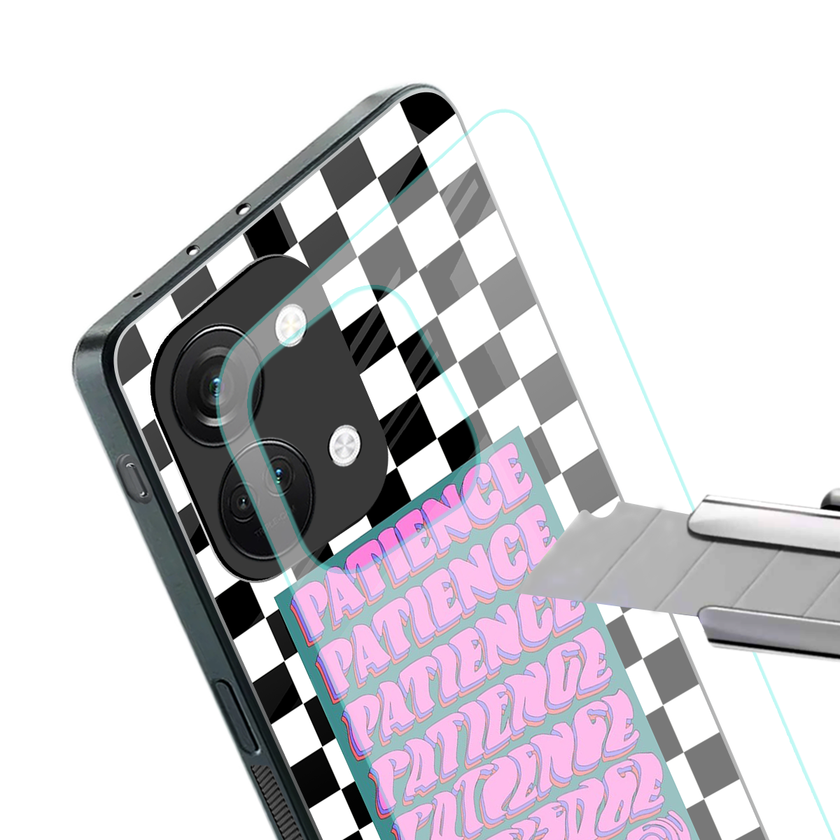 patience checkered back phone cover | glass case for oneplus nord 3