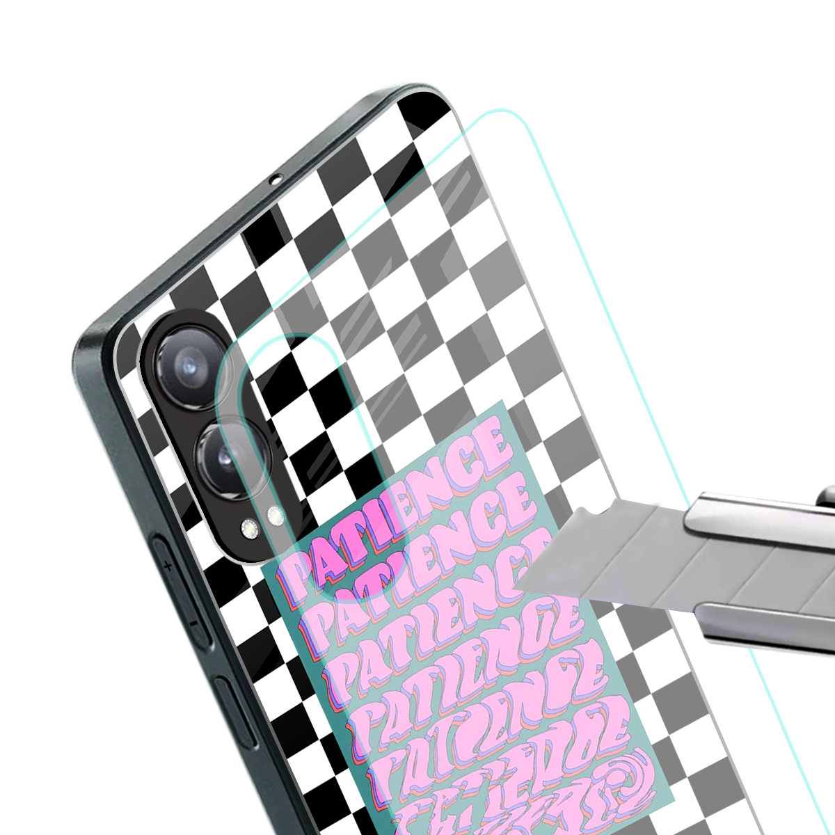 patience checkered back phone cover | glass case for oneplus nord ce 4 lite