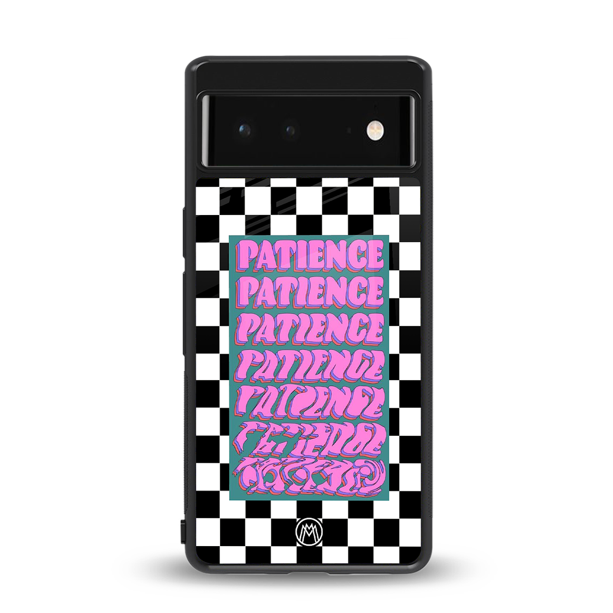 patience checkered back phone cover | glass case for Google Pixel 6A