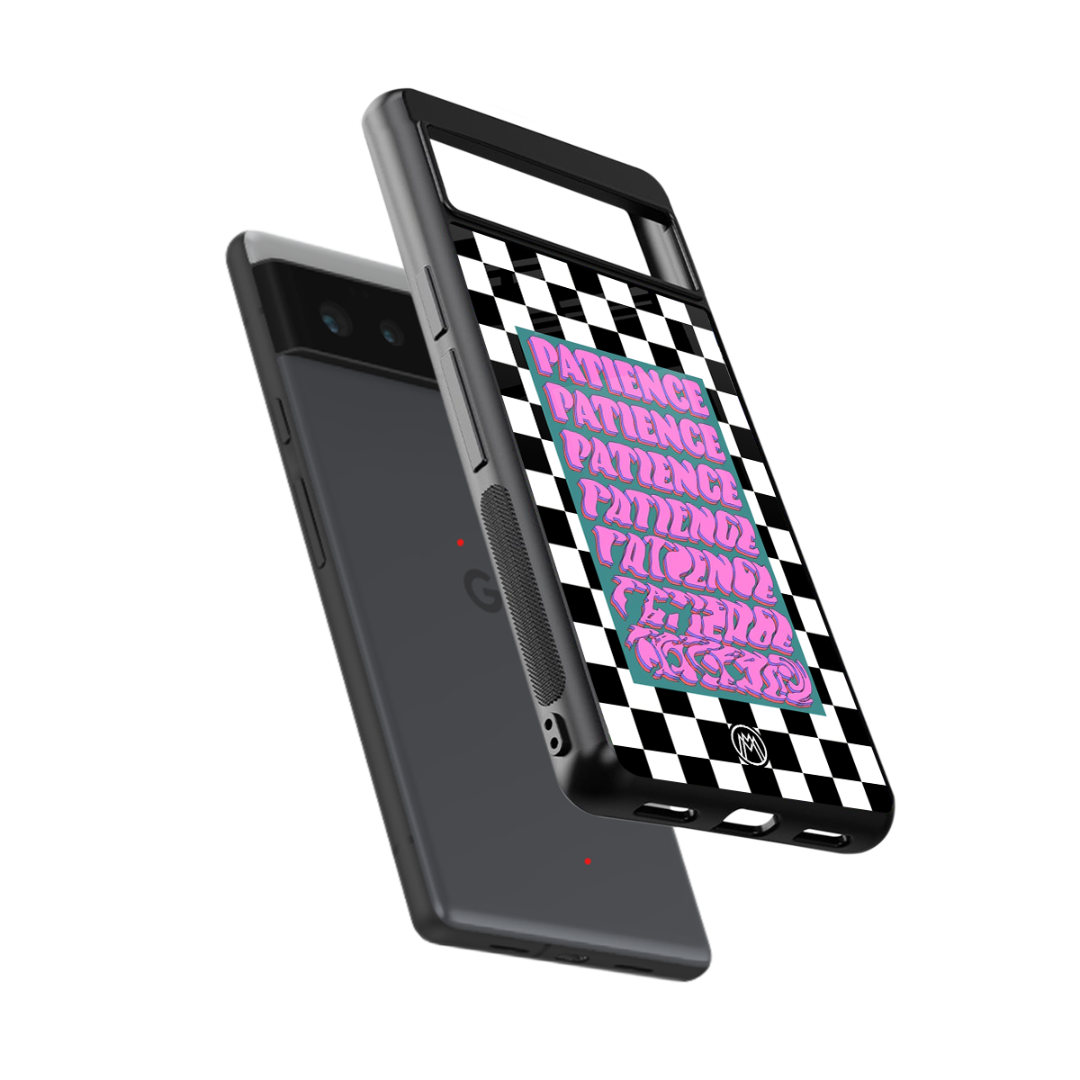 patience checkered back phone cover | glass case for Google Pixel 6A