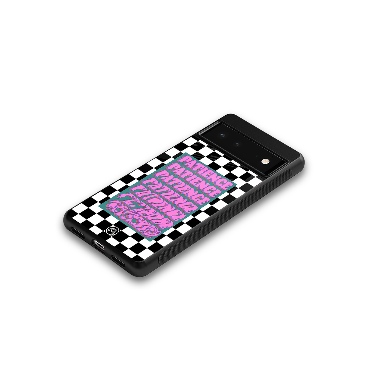 patience checkered back phone cover | glass case for Google Pixel 6A