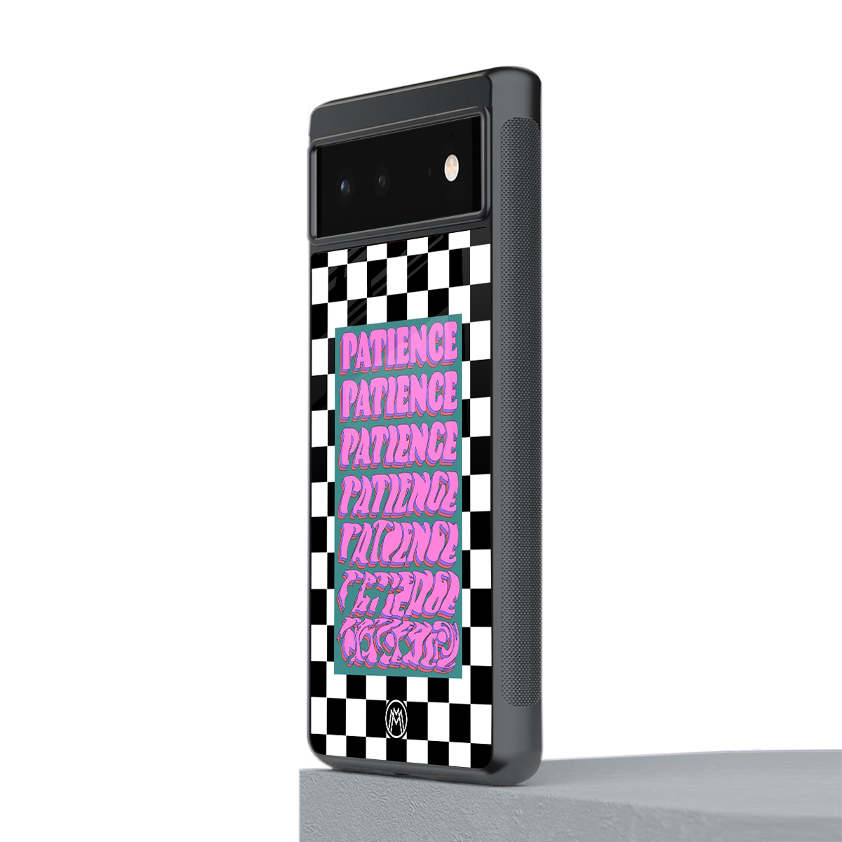 patience checkered back phone cover | glass case for Google Pixel 6A