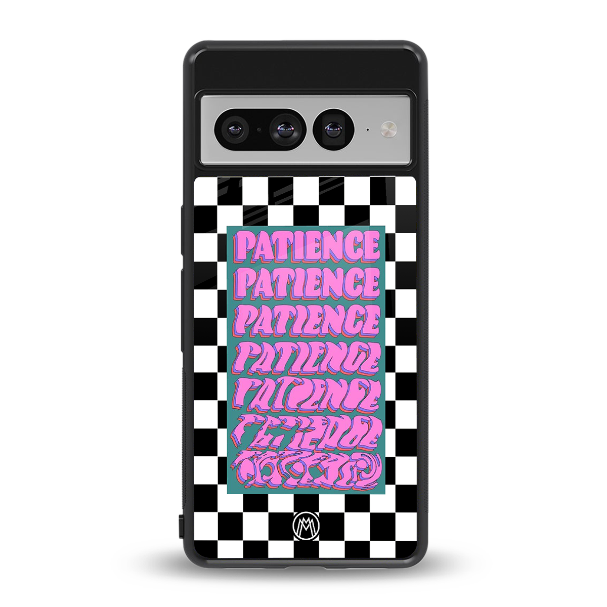 patience checkered back phone cover | glass case for google pixel 7 pro