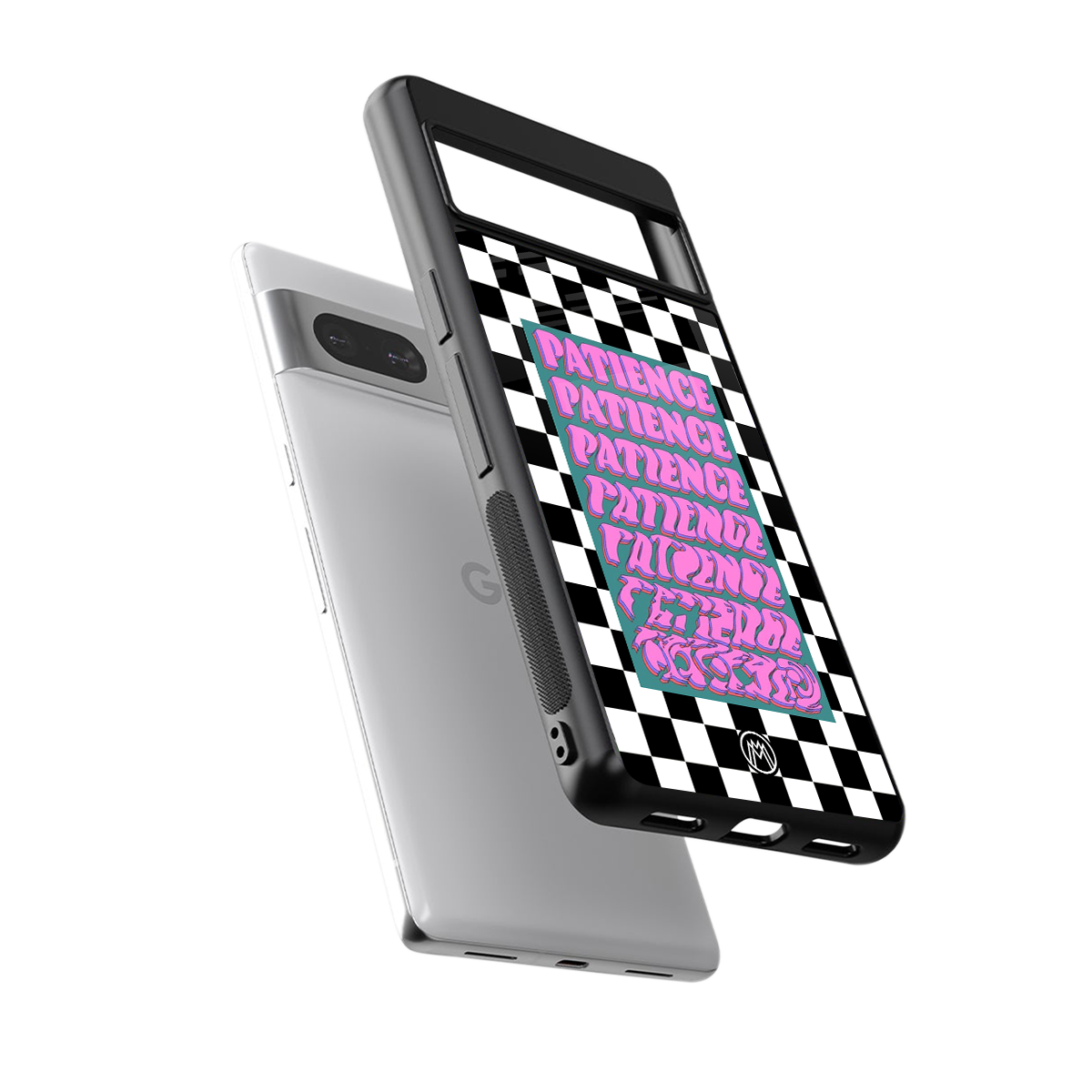 patience checkered back phone cover | glass case for Google Pixel 7A