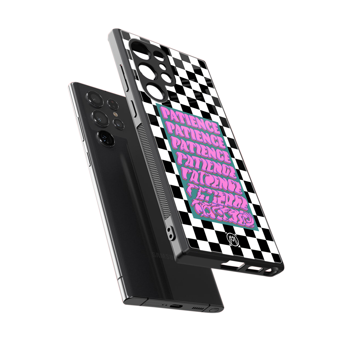 patience checkered back phone cover | glass case for samsung galaxy s24 ultra