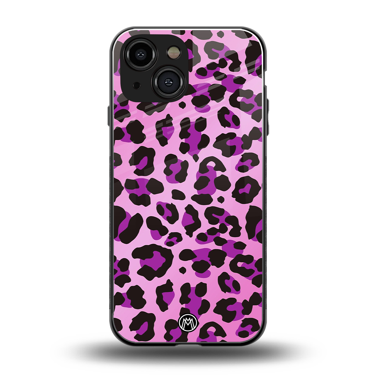 pink leopard fur back phone cover | glass case for iphone 13 mini