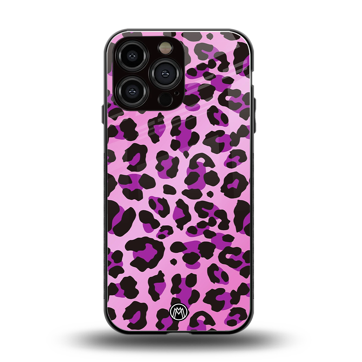 pink leopard fur back phone cover | glass case for iphone 14 pro max