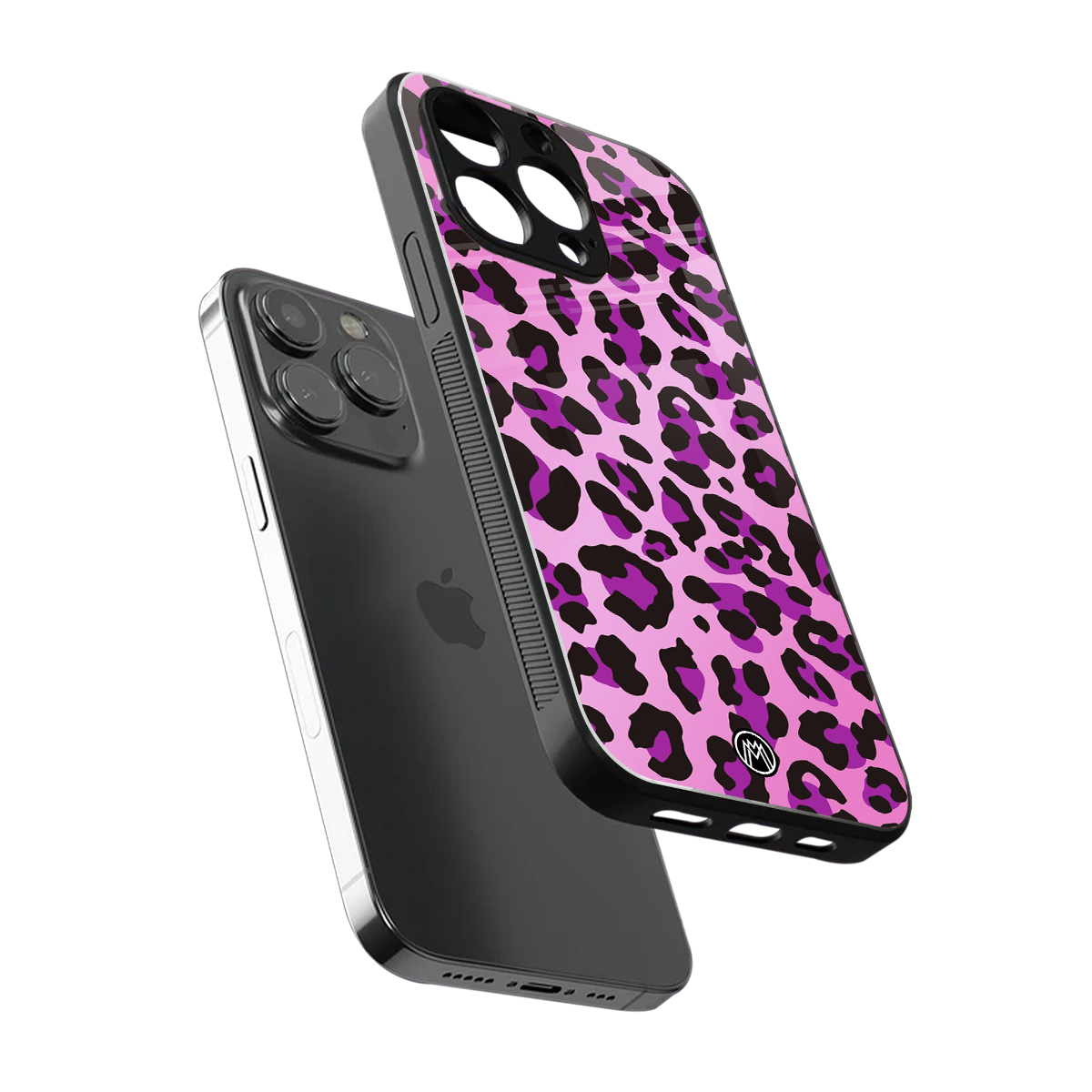 pink leopard fur back phone cover | glass case for iphone 14 pro max