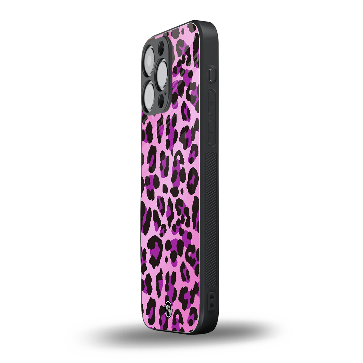 pink leopard fur back phone cover | glass case for iphone 14 pro max