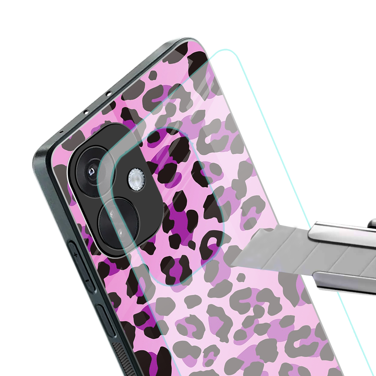 pink leopard fur back phone cover | glass case for oneplus nord ce 3