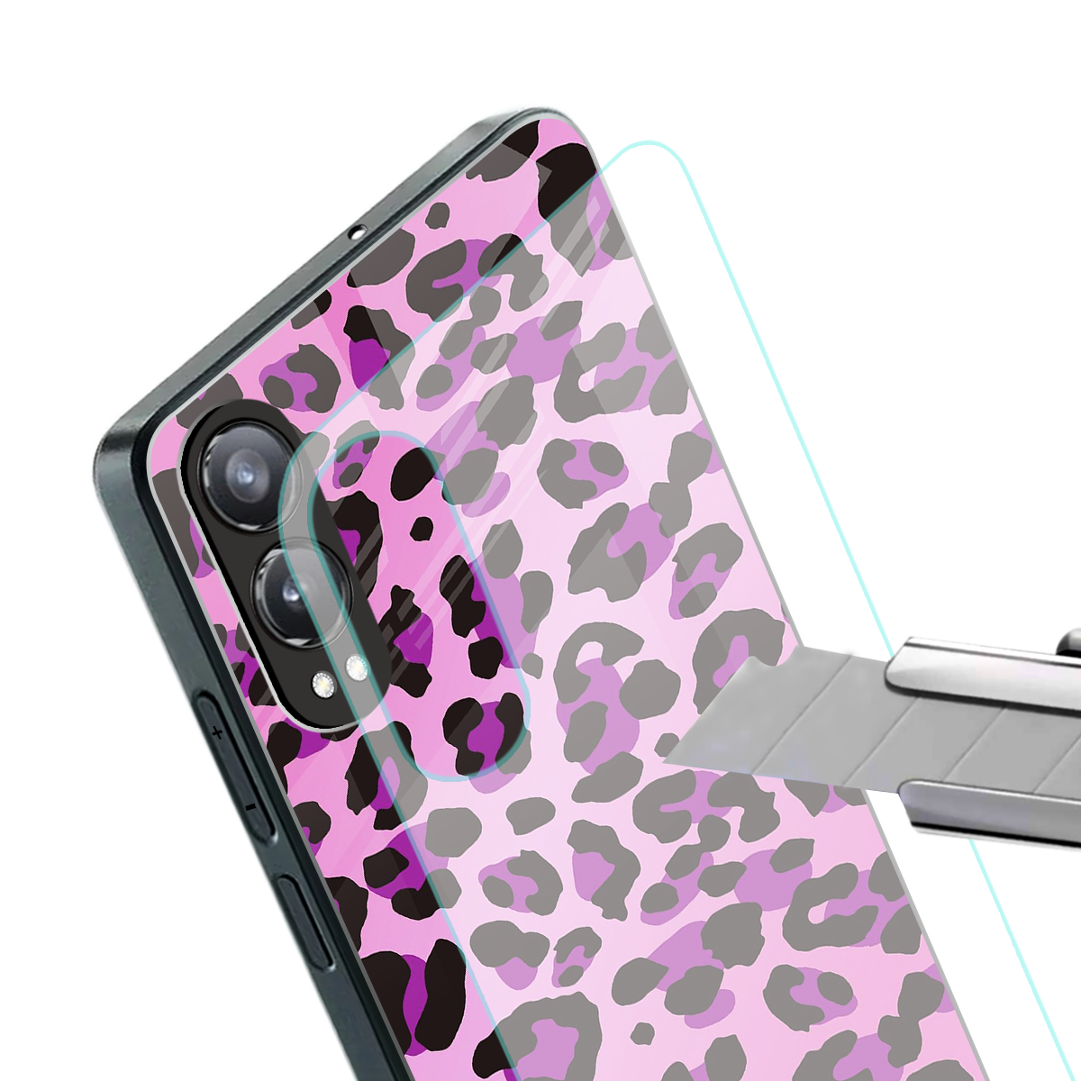 pink leopard fur back phone cover | glass case for oneplus nord ce 4 lite