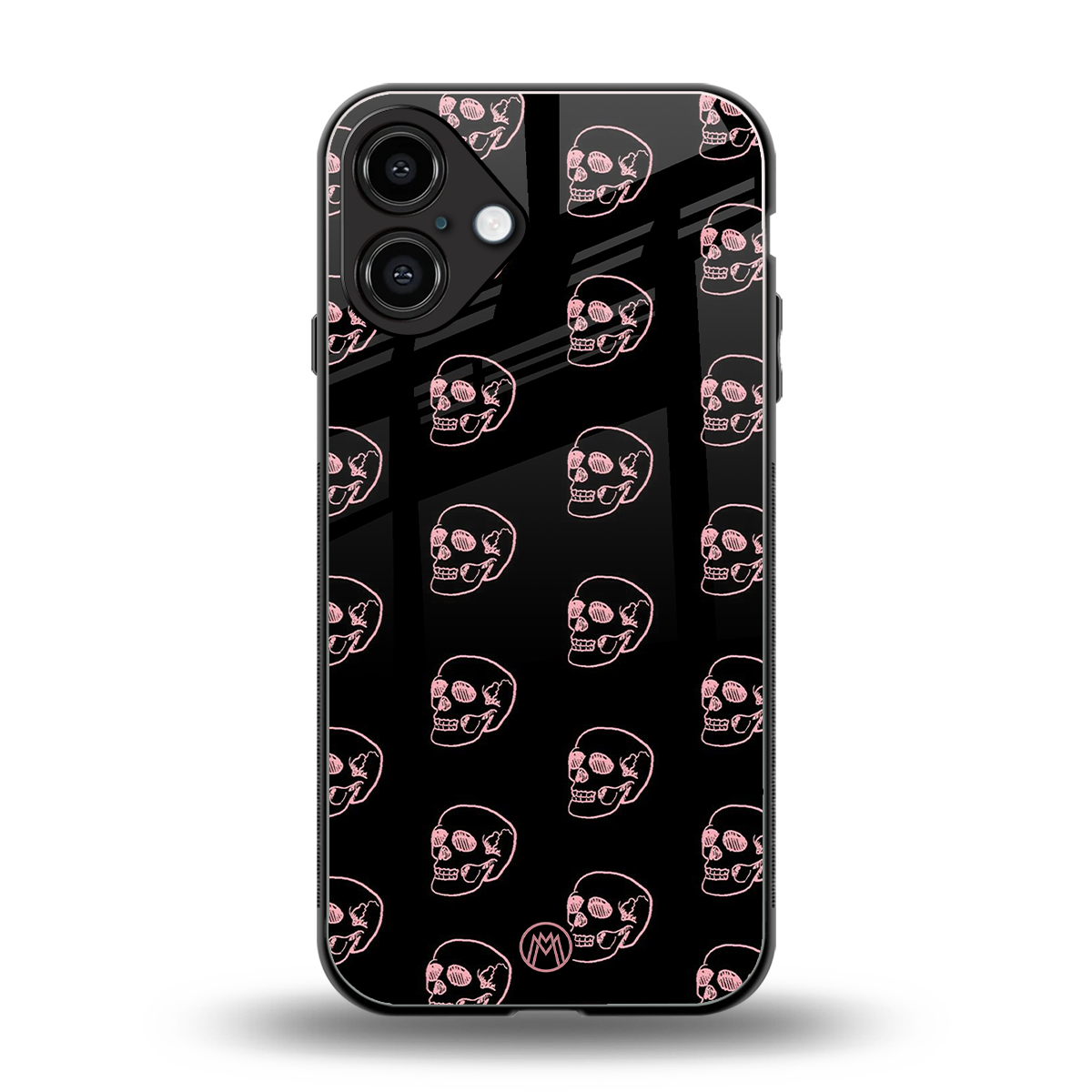pink skull pattern back phone cover | glass case for iphone 16 plus