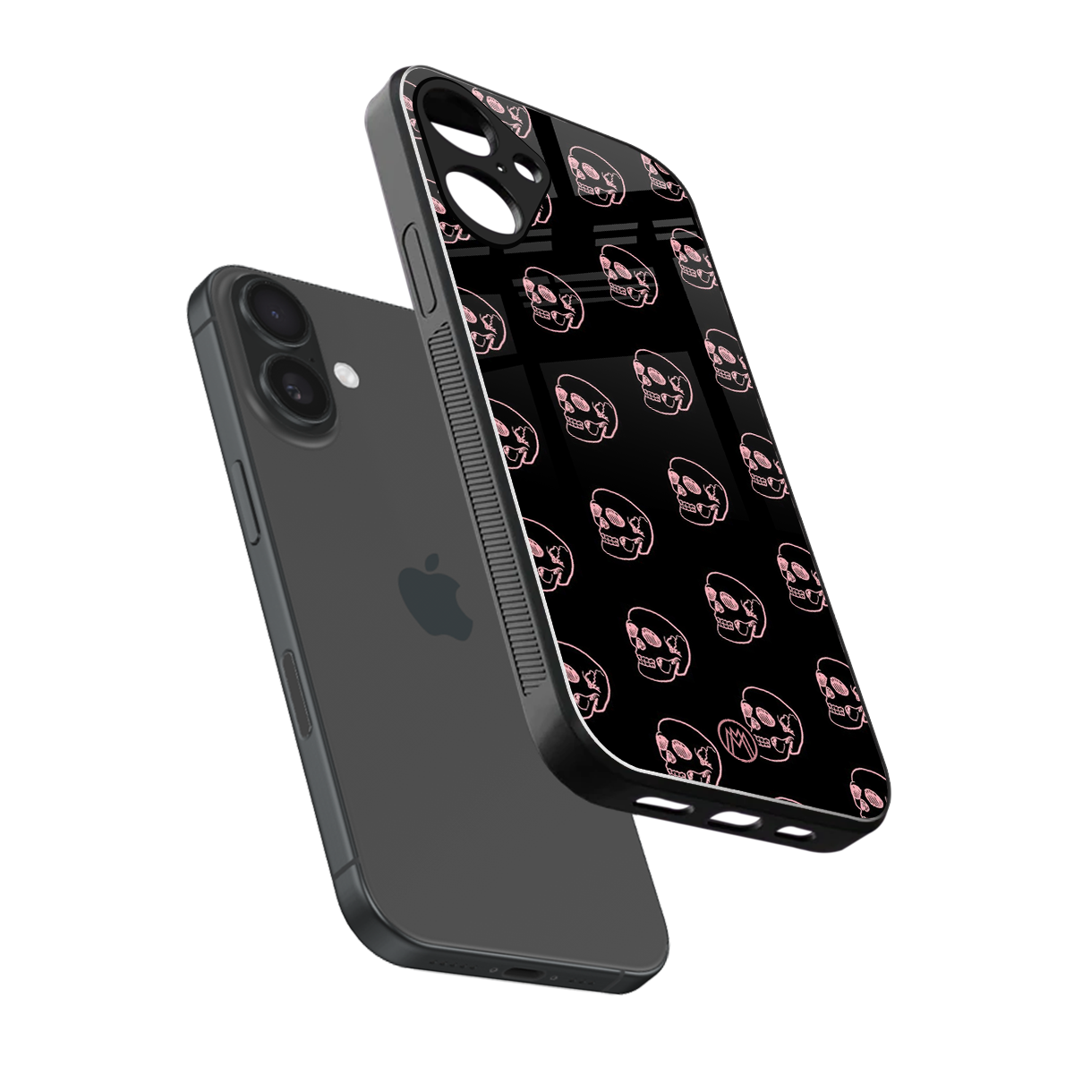 pink skull pattern back phone cover | glass case for iphone 16 plus