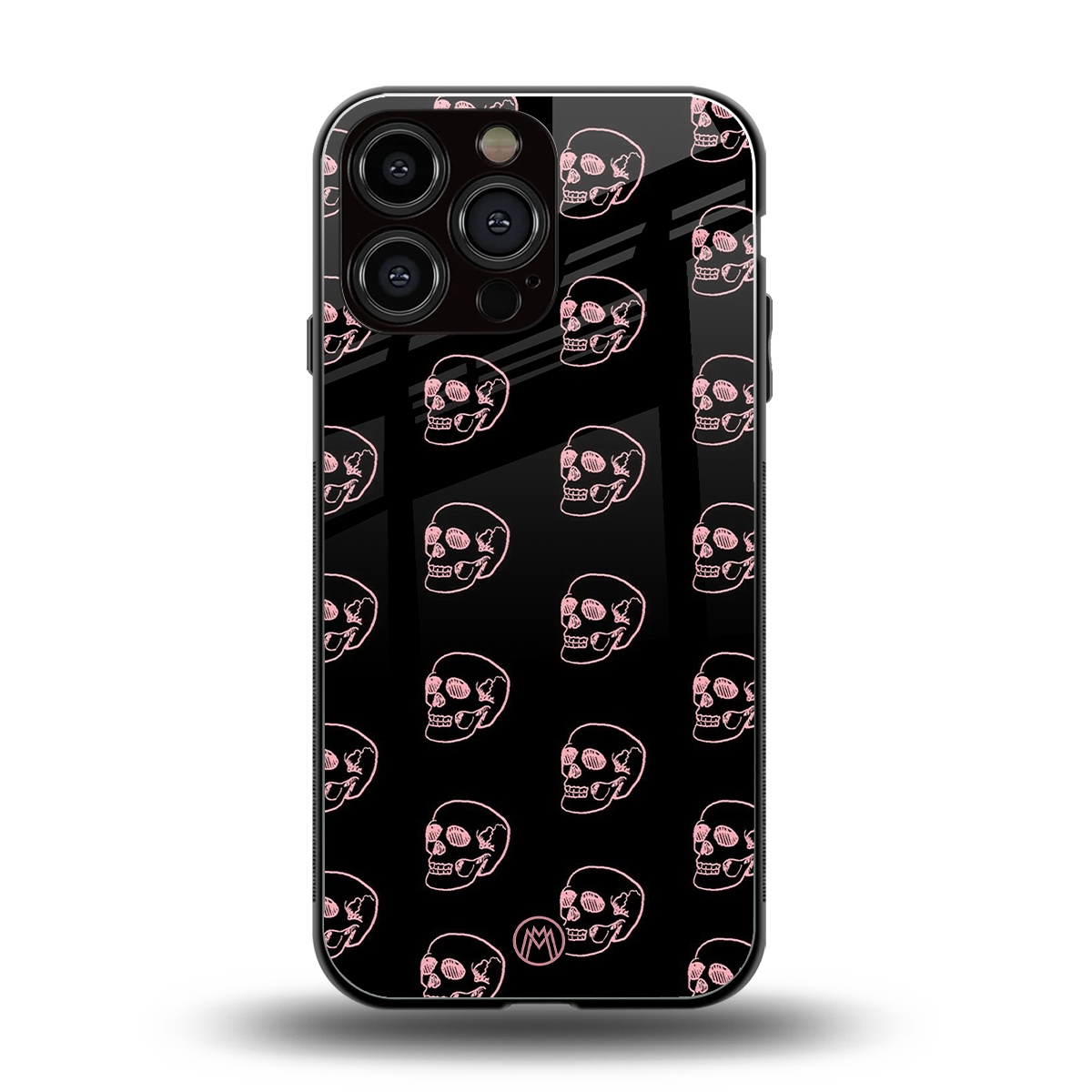 pink skull pattern back phone cover | glass case for iphone 16 pro max