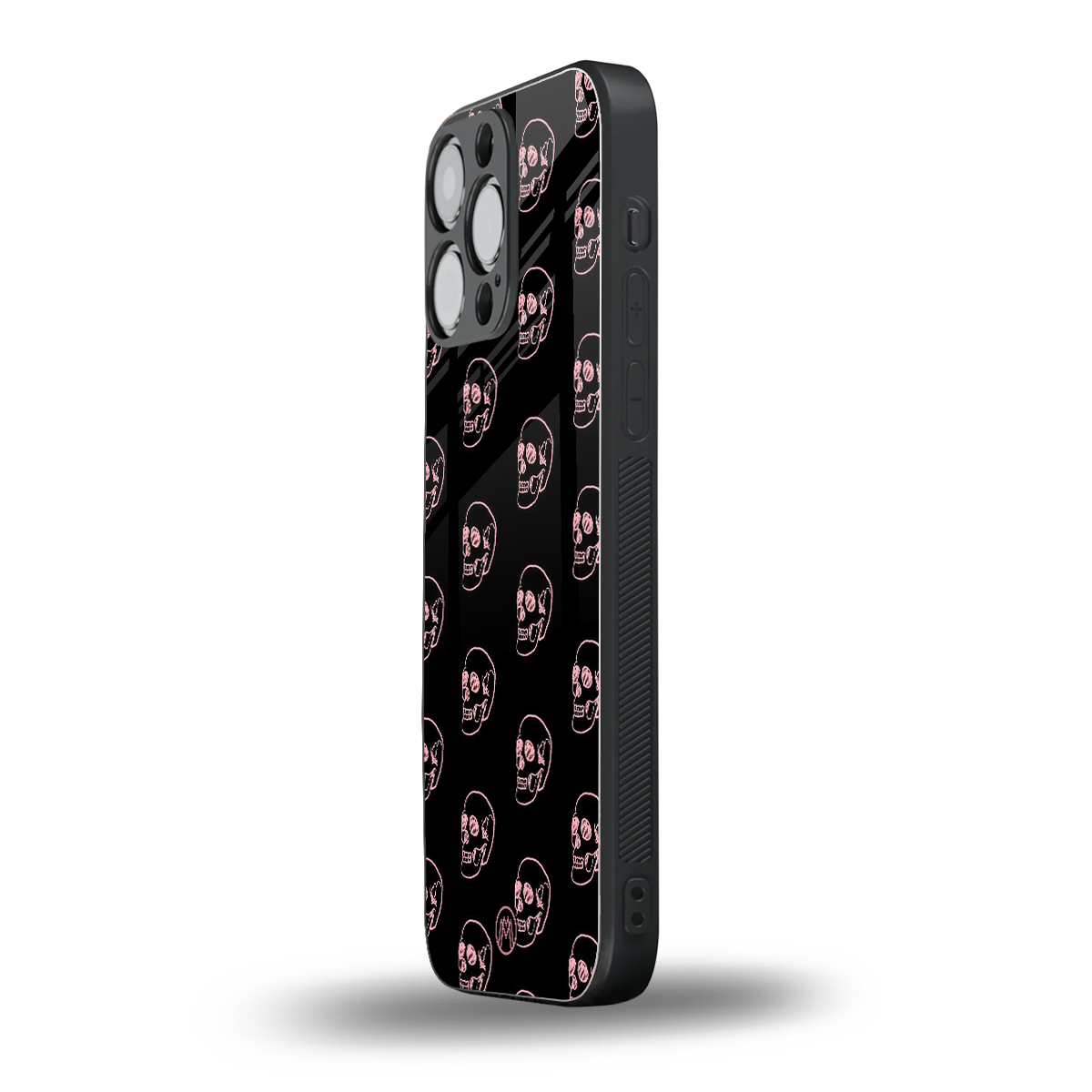 pink skull pattern back phone cover | glass case for iphone 16 pro max