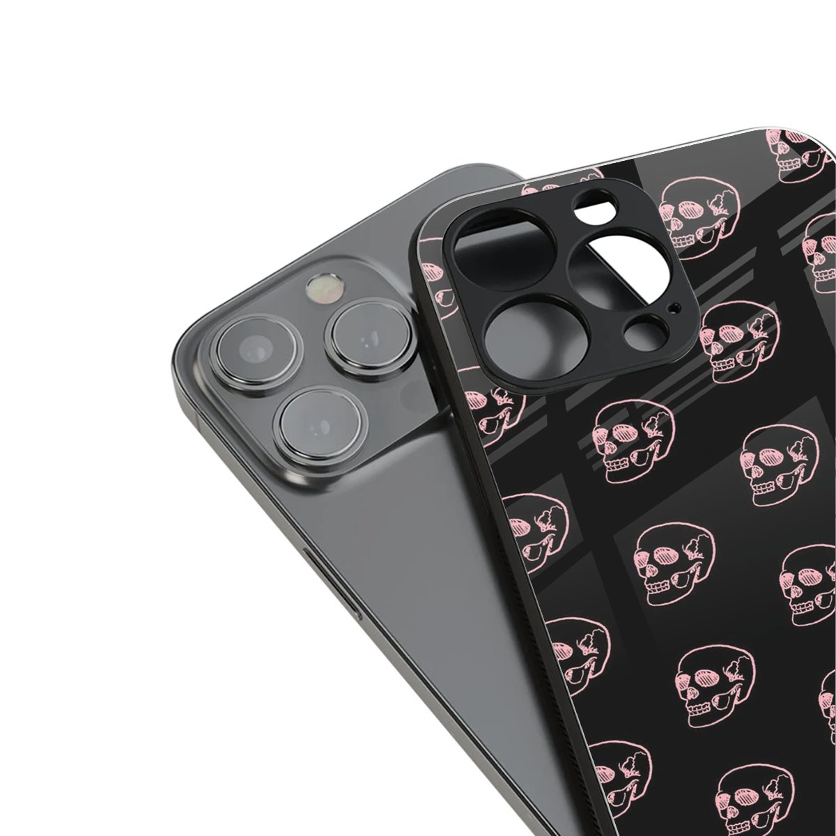 pink skull pattern back phone cover | glass case for iphone 16 pro max