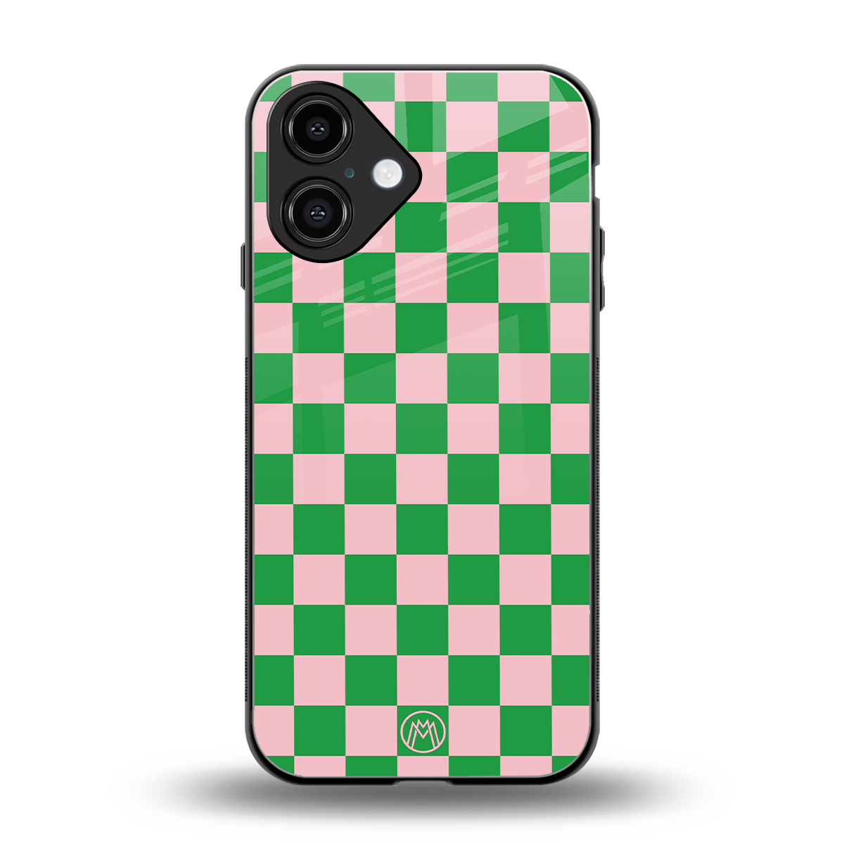 pink & green check pattern back phone cover | glass case for iphone 16