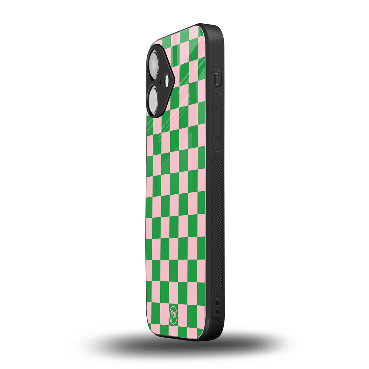 pink & green check pattern back phone cover | glass case for iphone 16