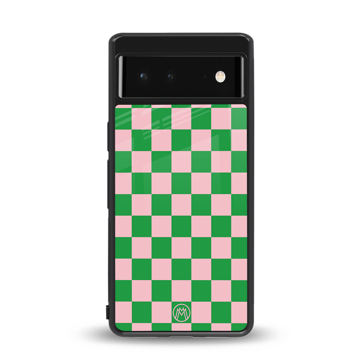 pink & green check pattern back phone cover | glass case for google pixel 6