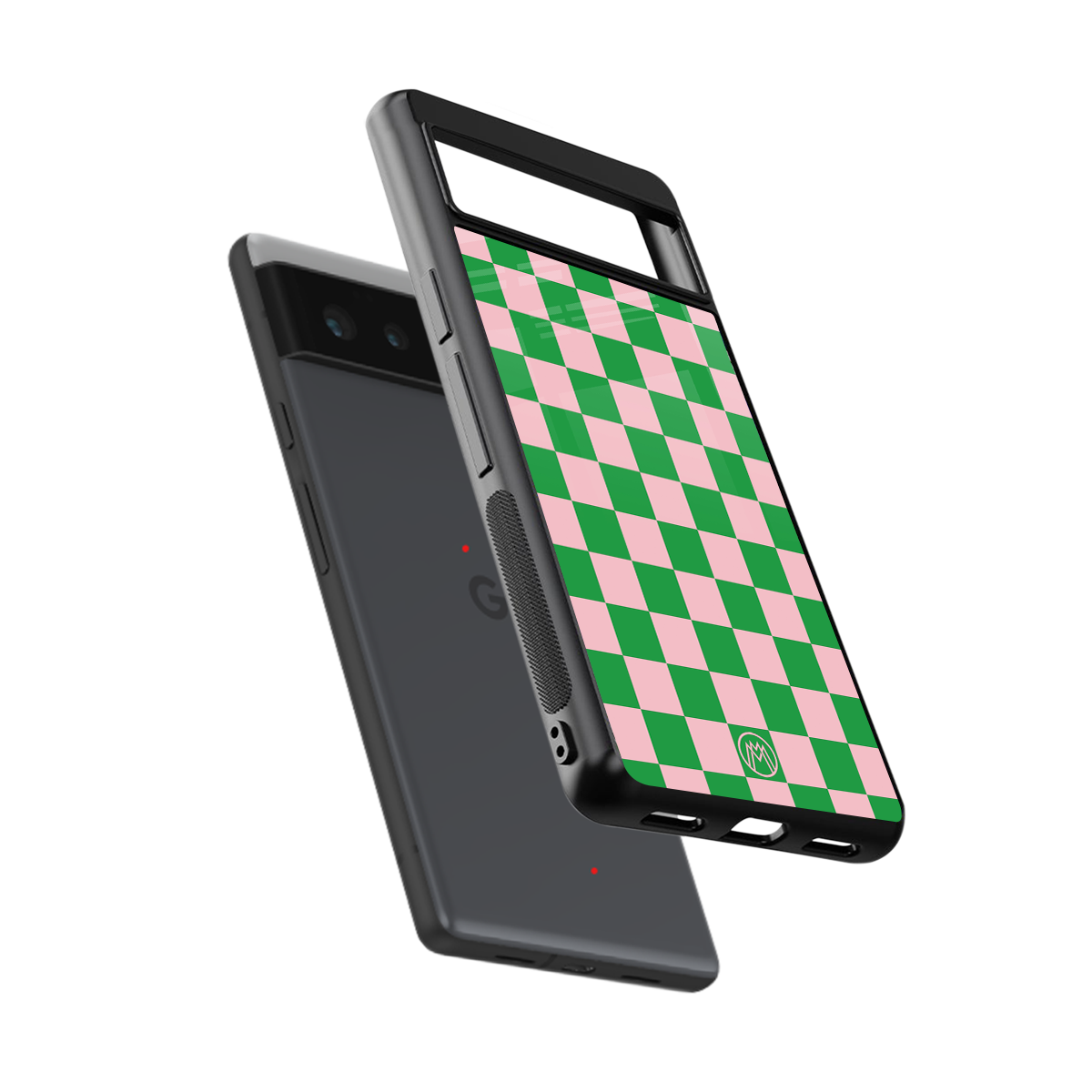 pink & green check pattern back phone cover | glass case for google pixel 6