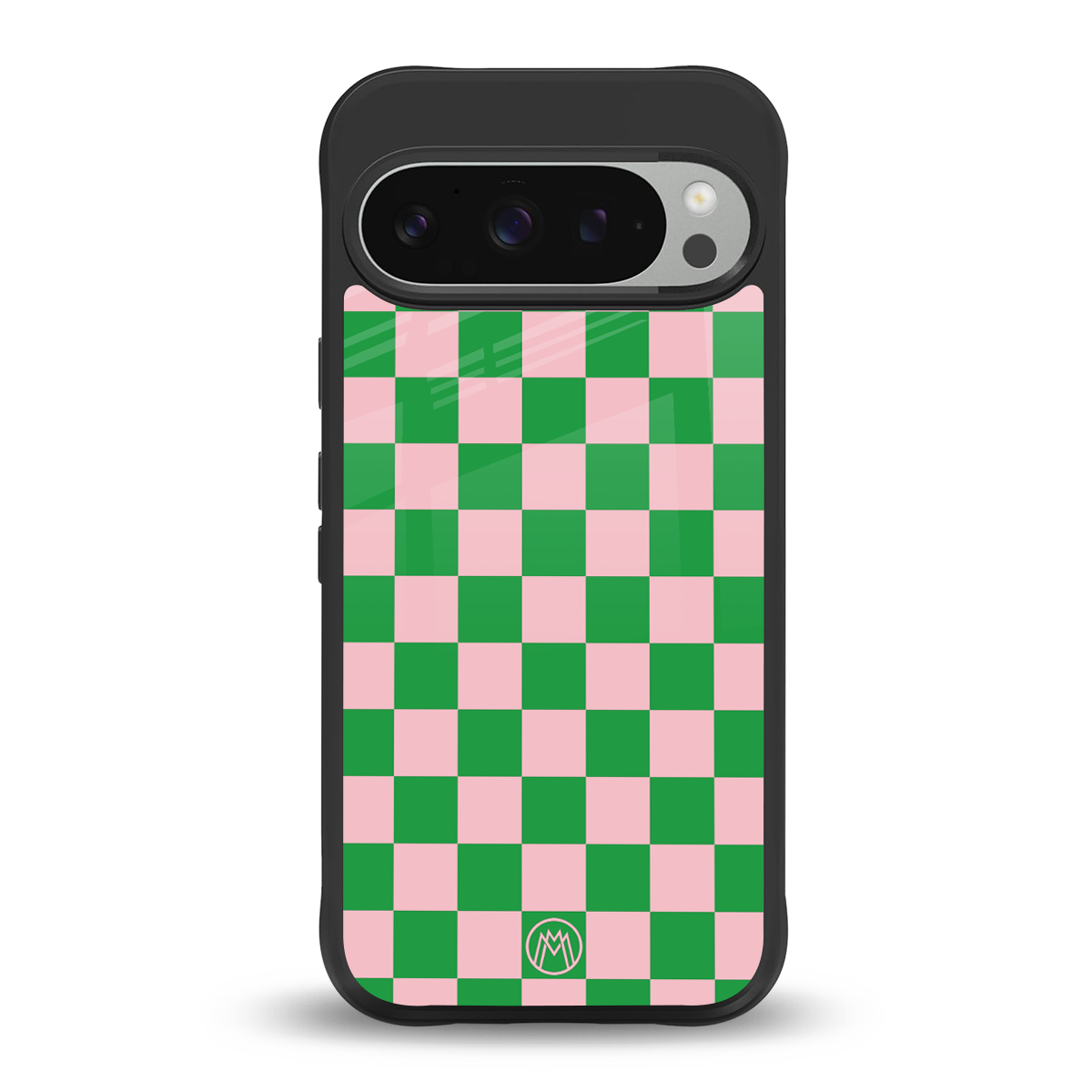 pink & green check pattern back phone cover | glass case for google pixel 9 pro