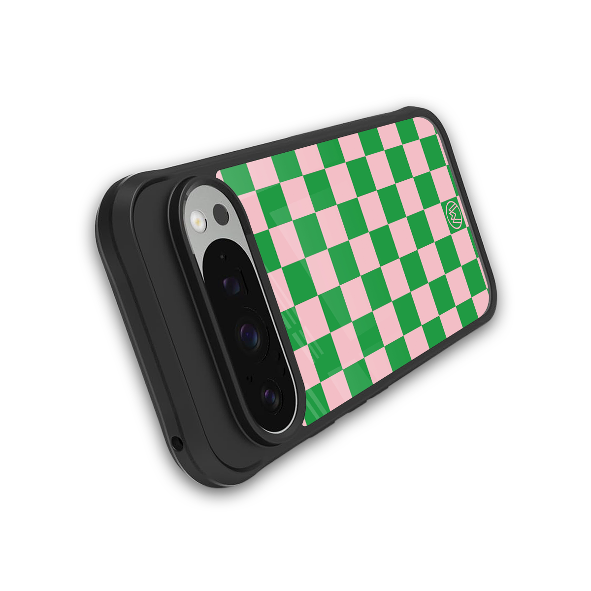 pink & green check pattern back phone cover | glass case for google pixel 9 pro