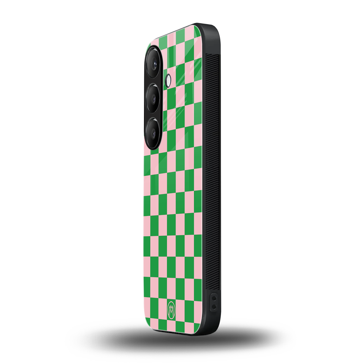 pink & green check pattern back phone cover | glass case for samsung galaxy s24 fe