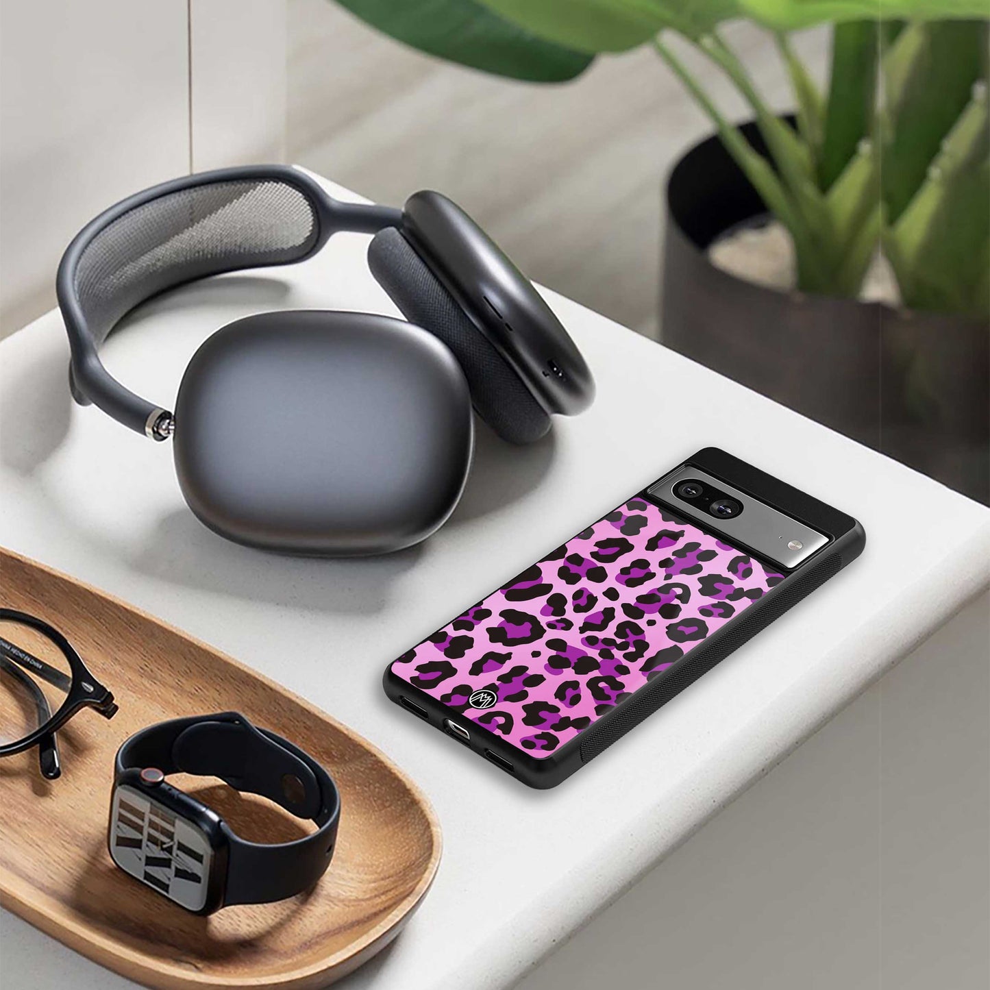 pink leopard fur back phone cover | glass case for google pixel 7 pro