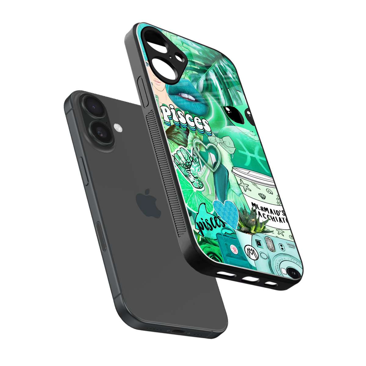 pisces aesthetic collage back phone cover | glass case for iphone 16 plus