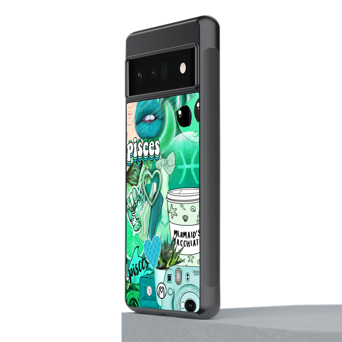 pisces aesthetic collage back phone cover | glass case for google pixel 6 pro