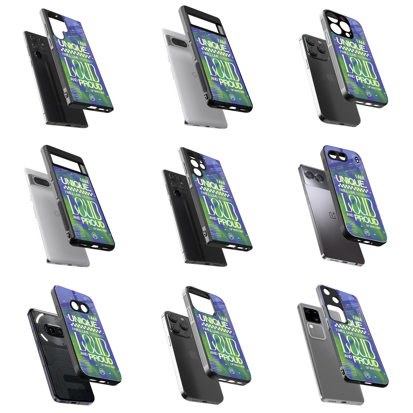 Durable Glass Back Mobile Case for iPhone, Samsung, OnePlus, Google Pixel, Redmi, Vivo, Oppo