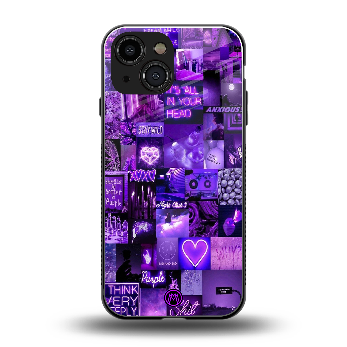 purple collage aesthetic back phone cover | glass case for iphone 13 mini