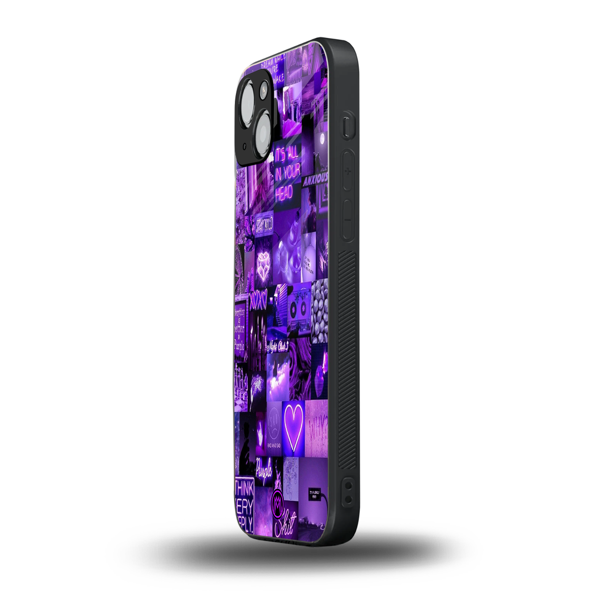 purple collage aesthetic back phone cover | glass case for iphone 14 plus