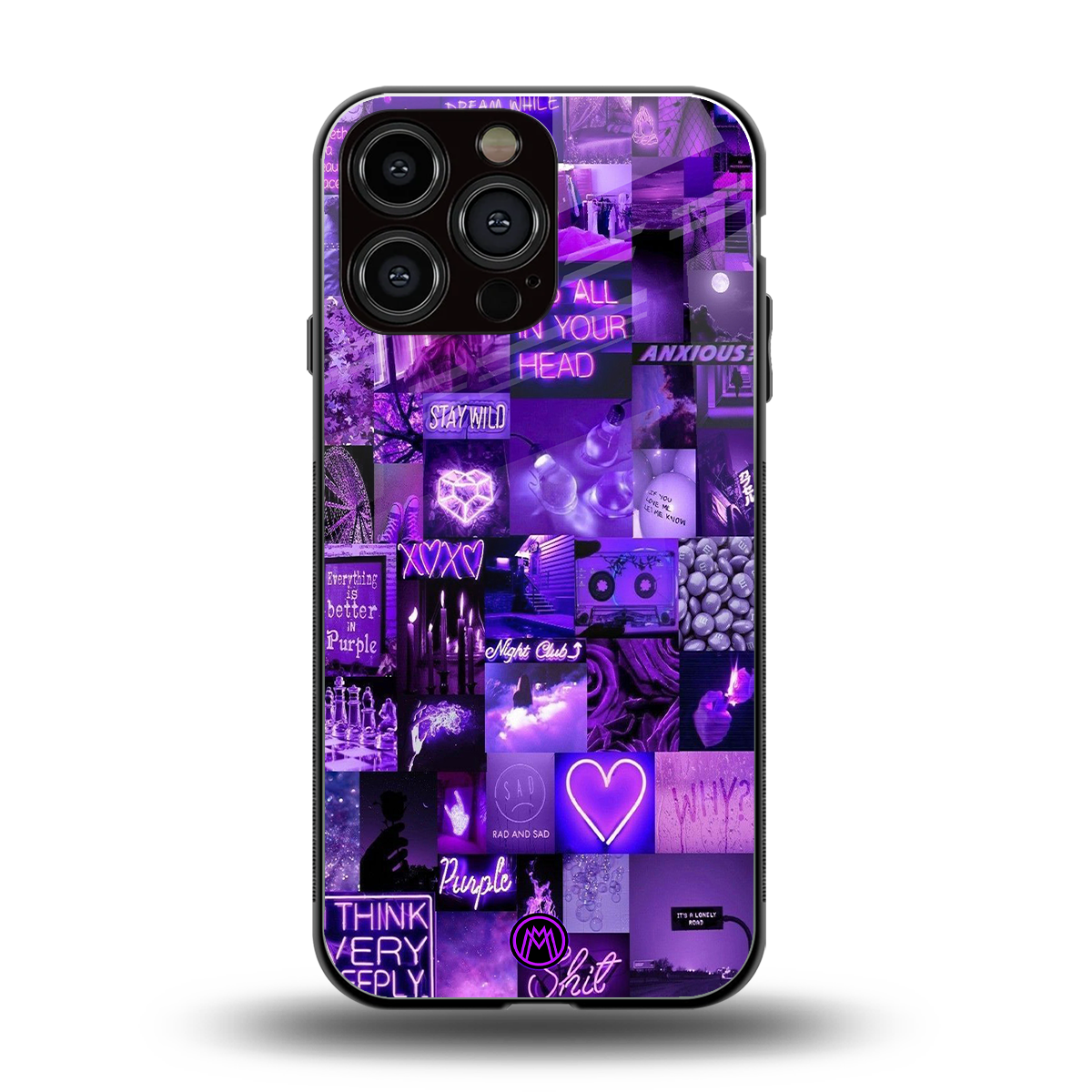 purple collage aesthetic back phone cover | glass case for iphone 14 pro max