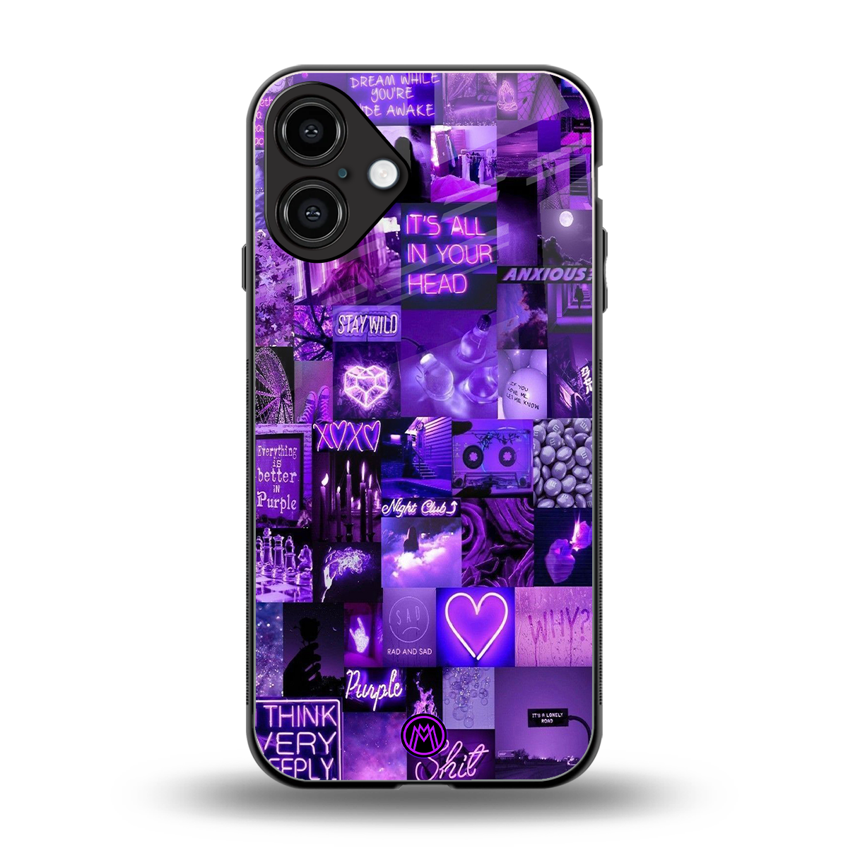 purple collage aesthetic back phone cover | glass case for iphone 16 plus