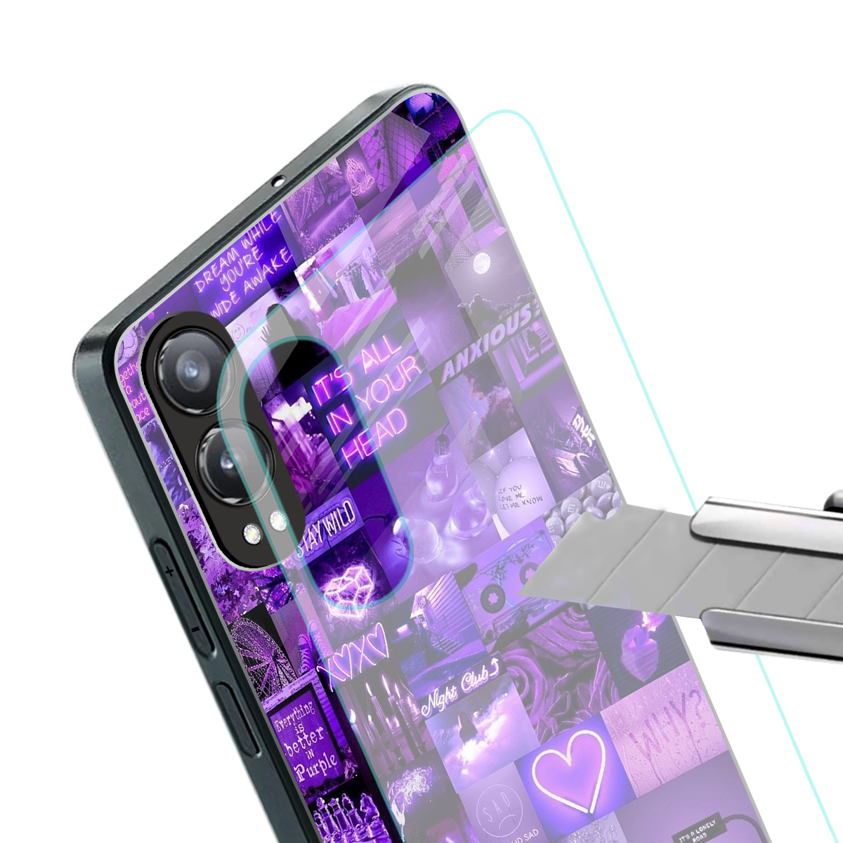 purple collage aesthetic back phone cover | glass case for oneplus nord ce 4 lite