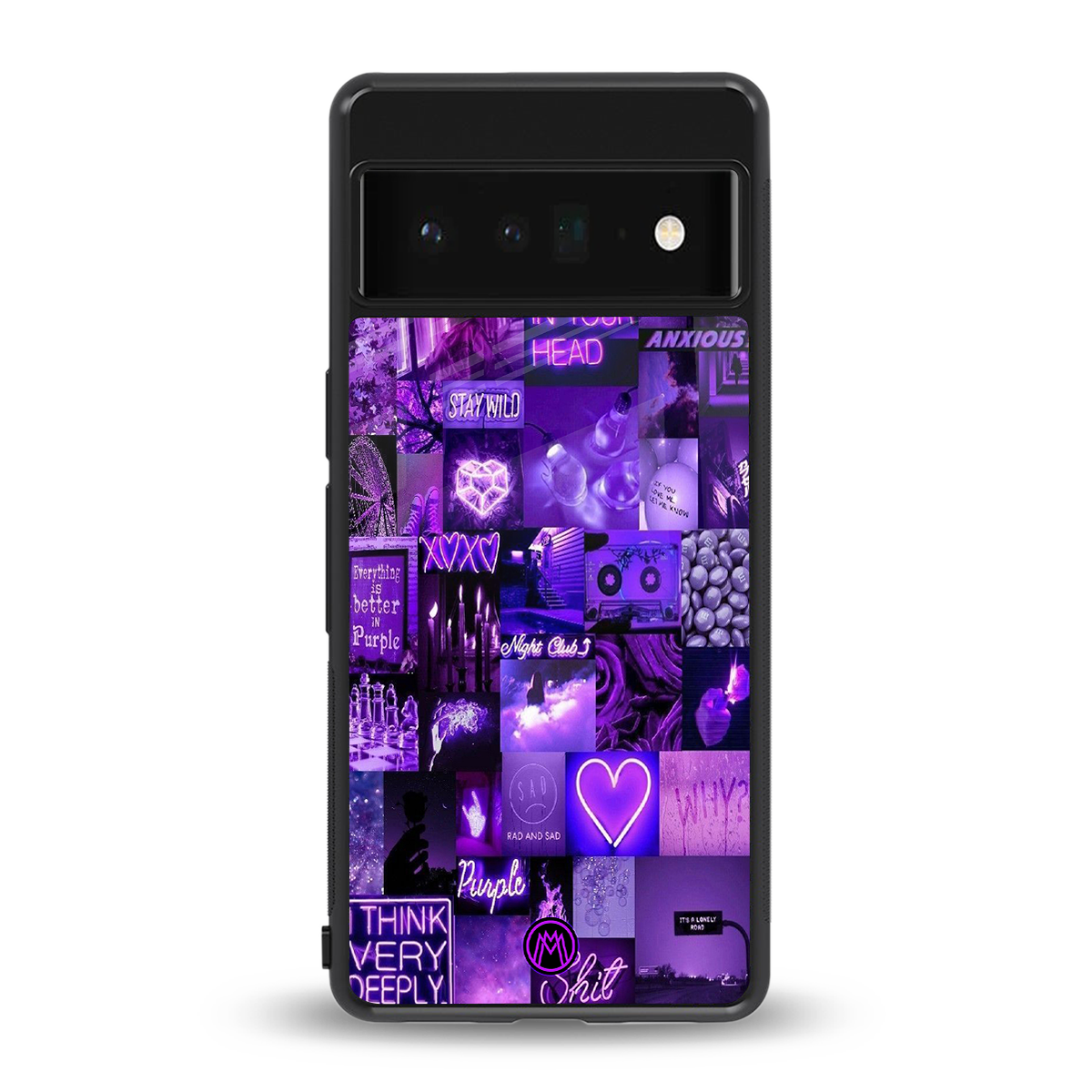 purple collage aesthetic back phone cover | glass case for google pixel 6 pro
