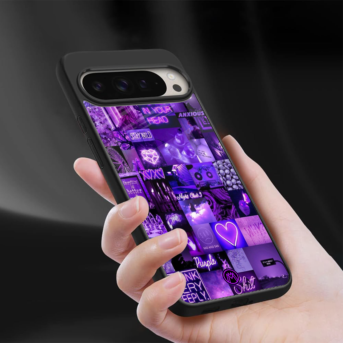purple collage aesthetic back phone cover | glass case for google pixel 9 pro