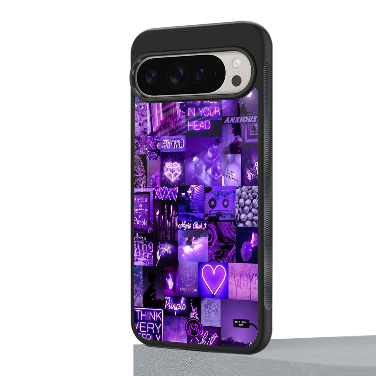 purple collage aesthetic back phone cover | glass case for google pixel 9 pro
